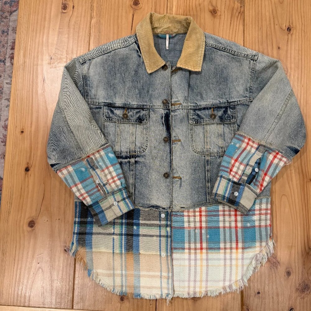 Free People Sirius Plaid Mixed Denim Jacket - Size XS/S
